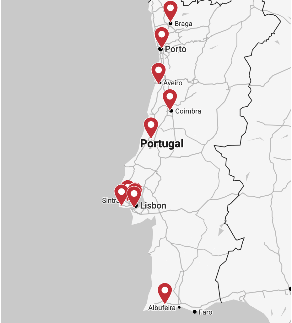 Mapa das localidades das Clínicas Impress