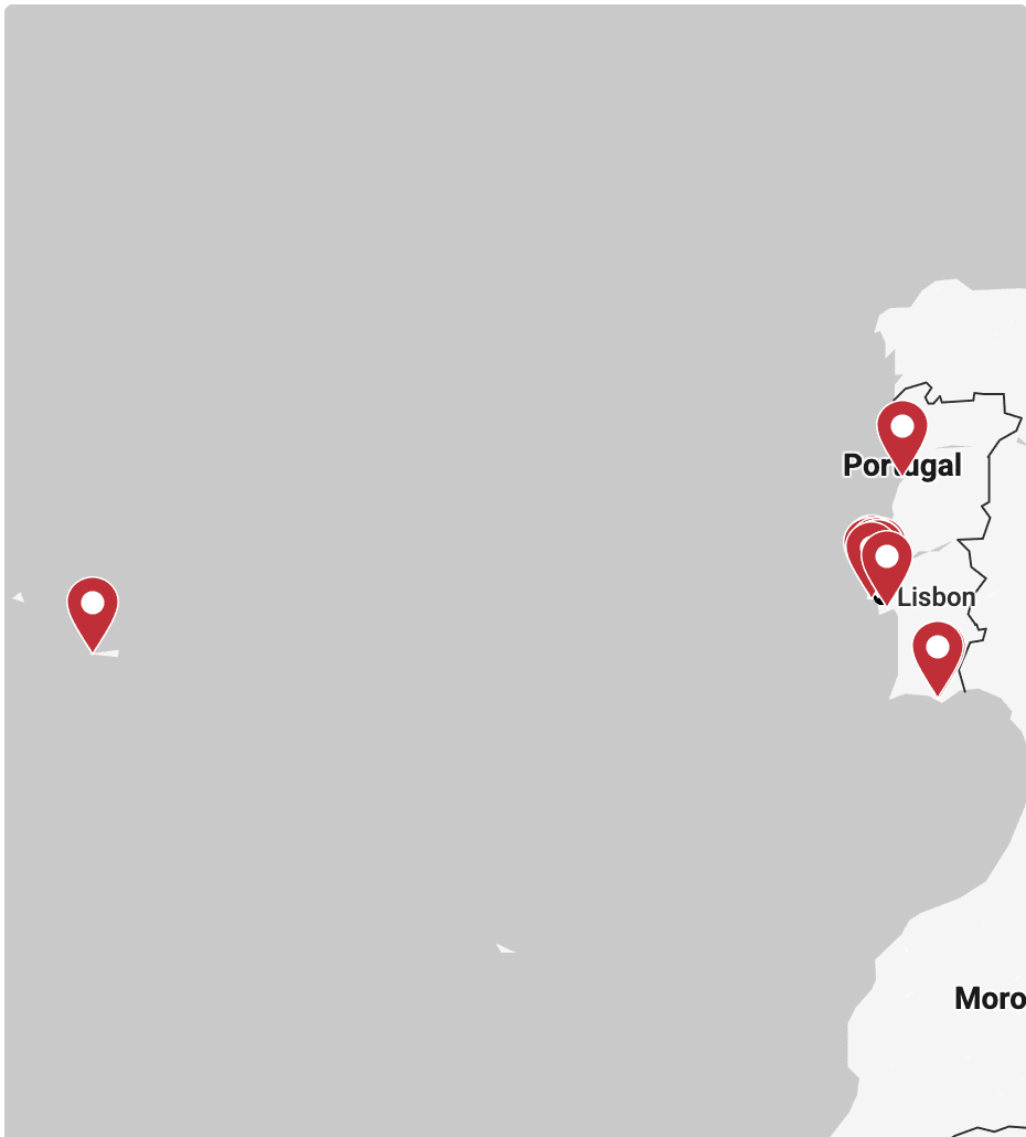 Mapa das localidades dos Laboratórios e Clínicas Joaquim Chaves Saúde