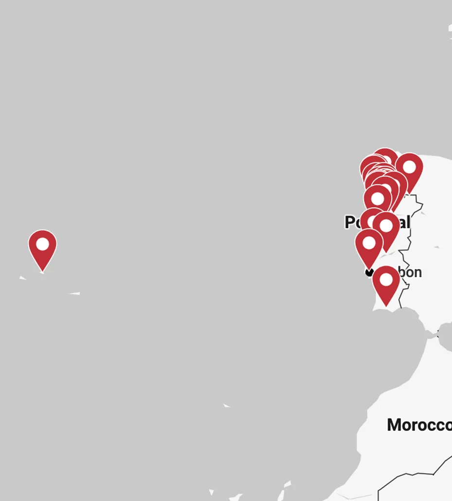 Mapa das localidades dos centros MiniSom