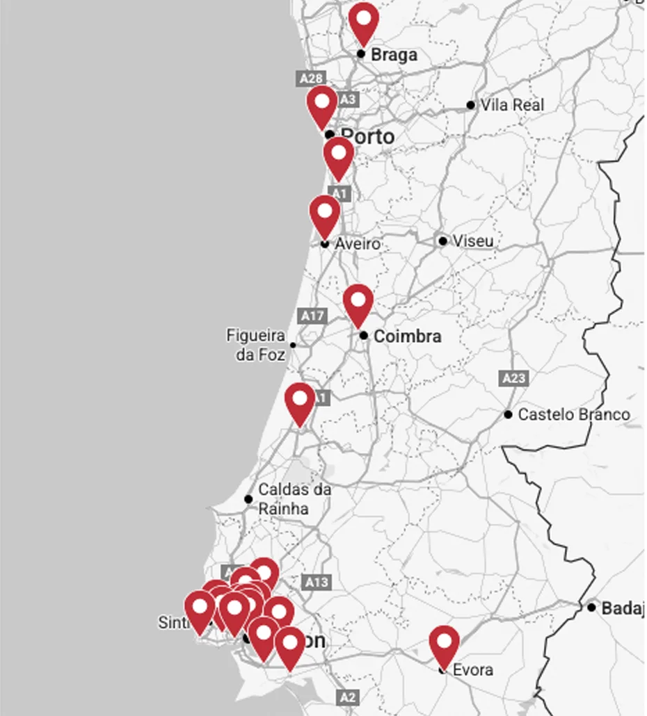 Mapa das localidades das Clínicas Médicas e Dentária de Santa Madalena