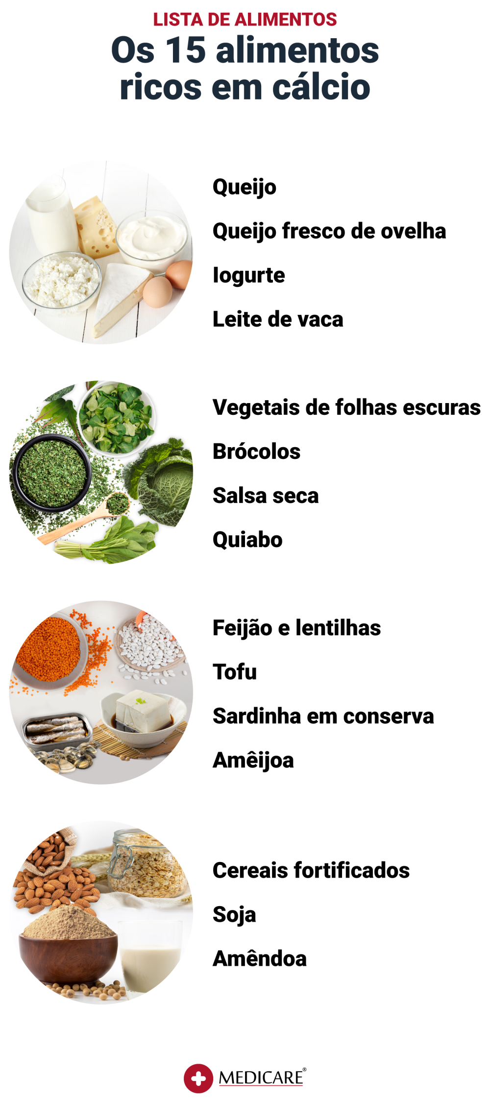 Lista de alimentos ricos em calcio