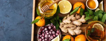 gengibre, limão, tangerinas, hortelã… num tabuleiro