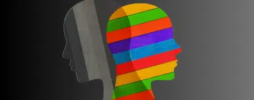 figura com 2 cabeças a preto e branco e colorida