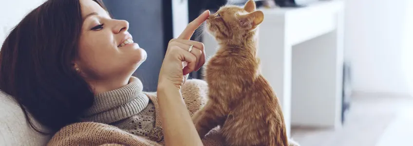 rapariga a interagir com um gato