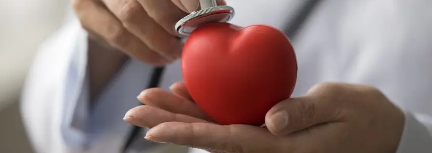 médico segura estetoscópio e objeto em forma de coração