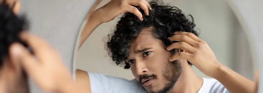 rapaz a verificar se tem caspa no cabelo