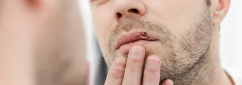 homem com herpes labial