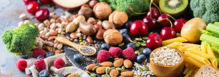 conjunto de alimentos ricos em fibra