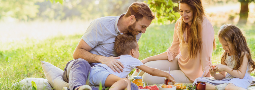 Família a fazer um piquenique no campo